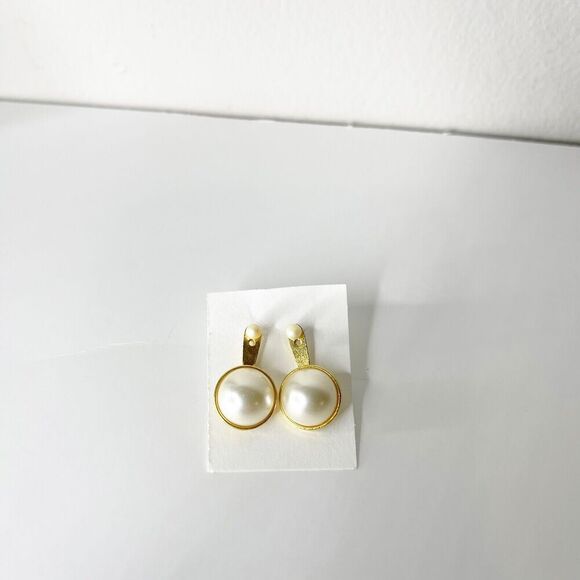 Vintage JJ Jonette Earrings Gold Tone Pearl Drop 80s 90s Retro Glam - Picture 11 of 16